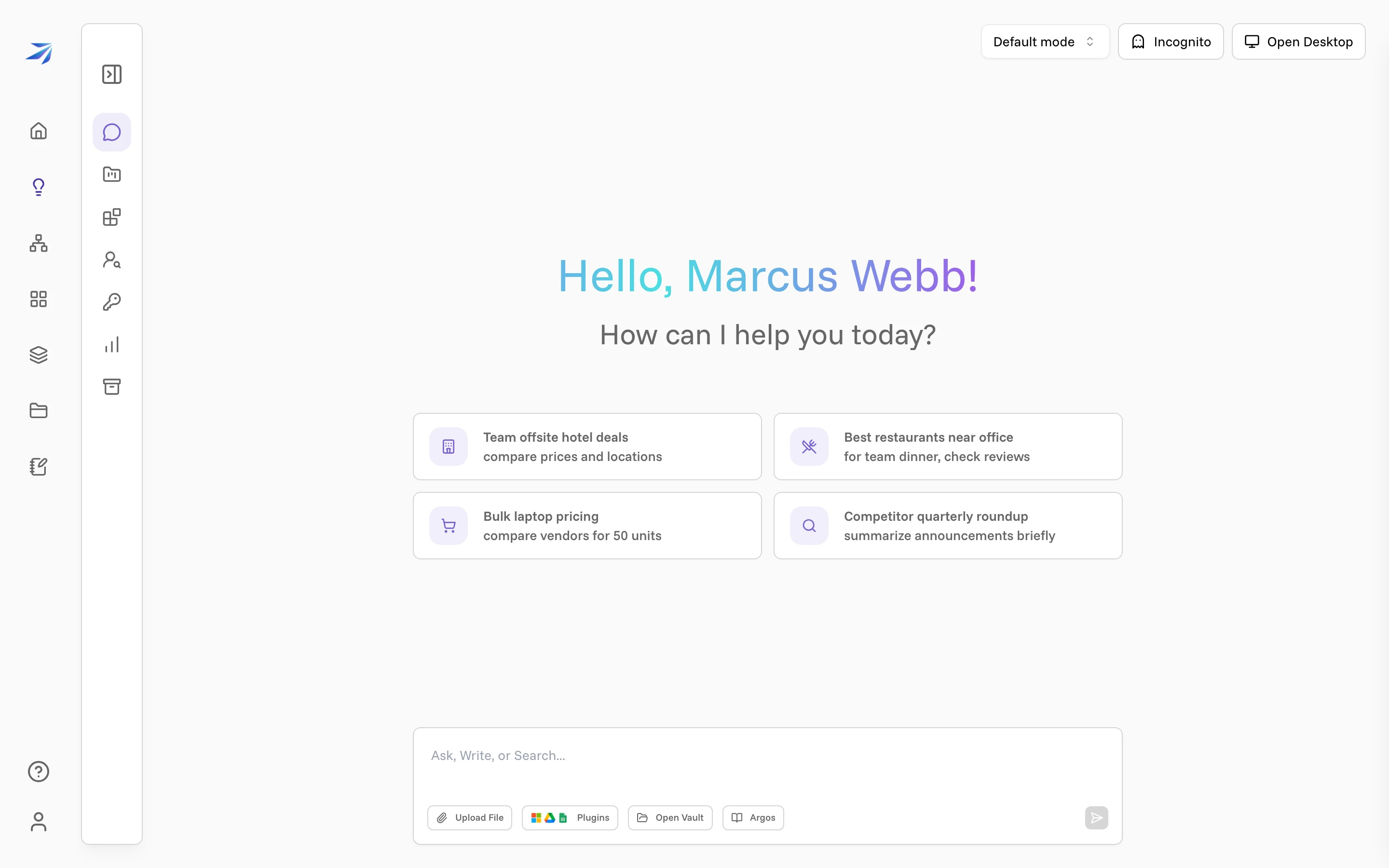 The Corint chat header, with Open Desktop in the top-right corner