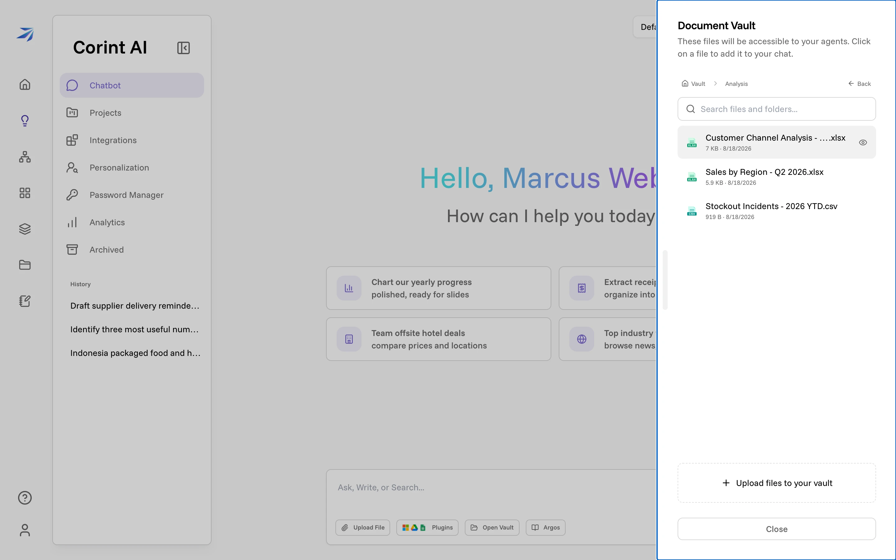 The Document Vault picker, open on the Analysis folder