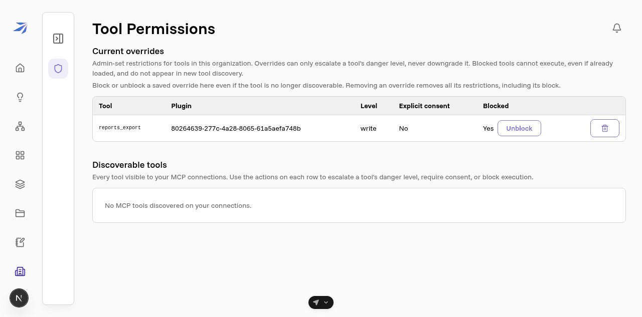 A blocked saved override with an Unblock action