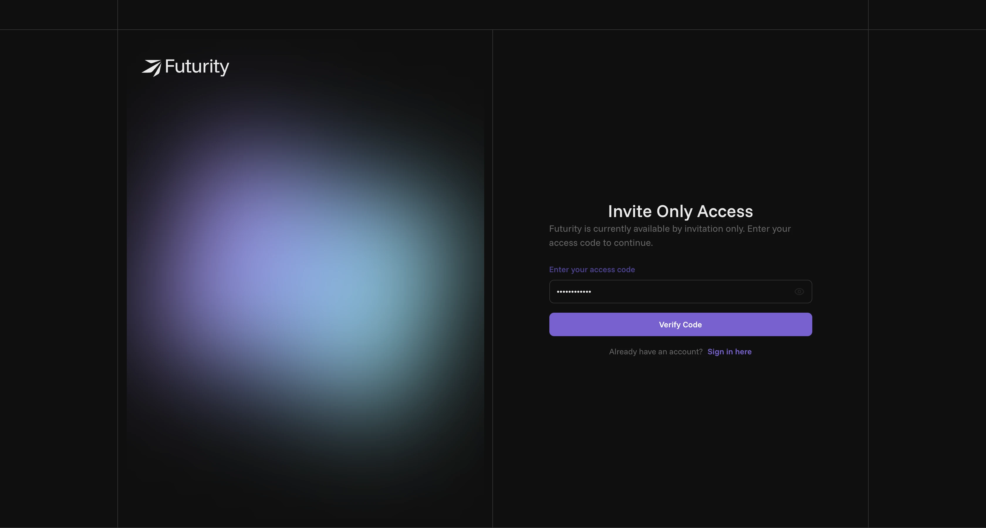 The Invite Only Access screen with an access code entered