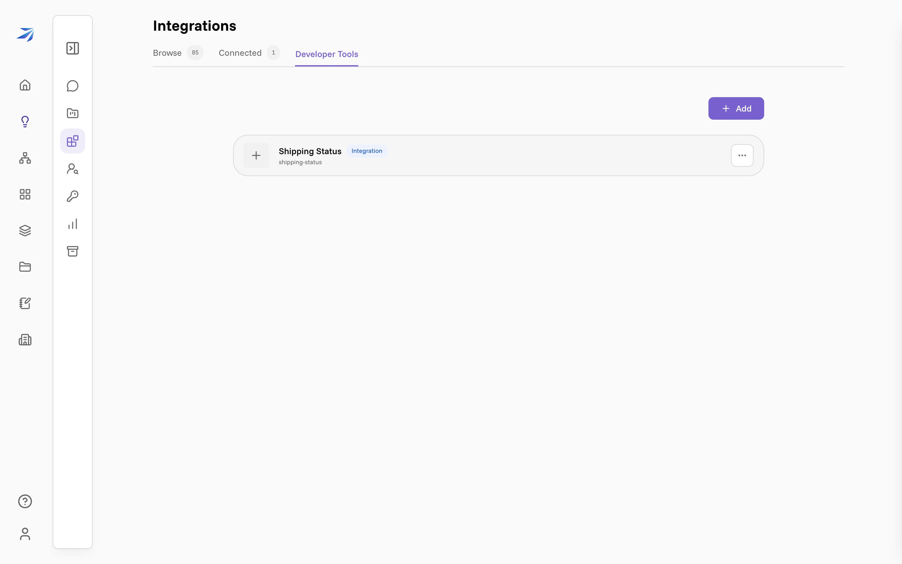 The registered Shipping Status integration listed under Developer Tools