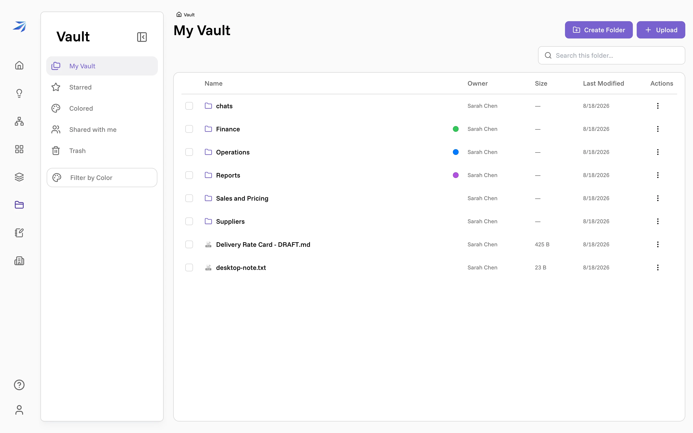 My Vault in the web app showing desktop-note.txt created from the Desktop terminal