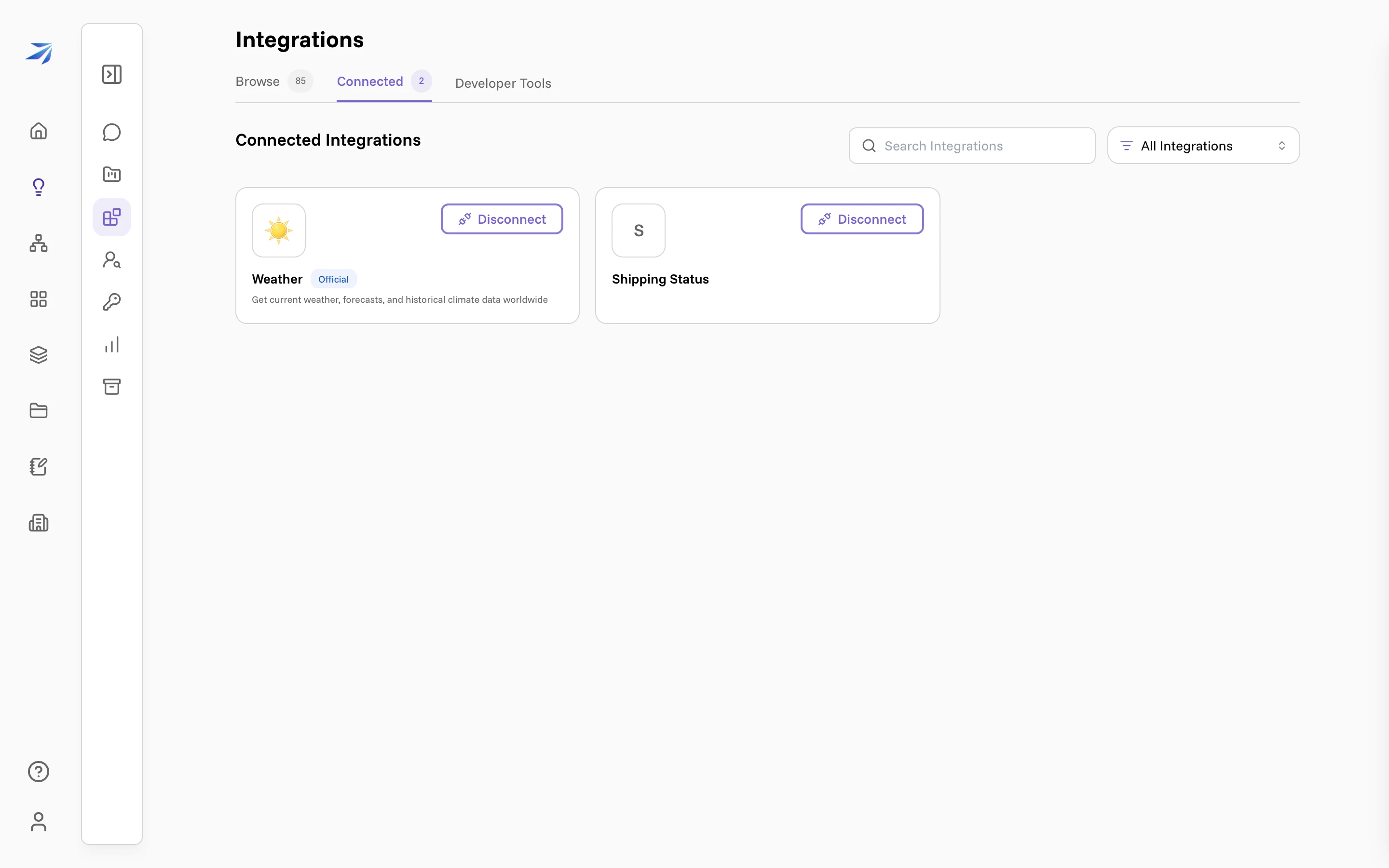 The Connected tab showing Shipping Status alongside another connected integration