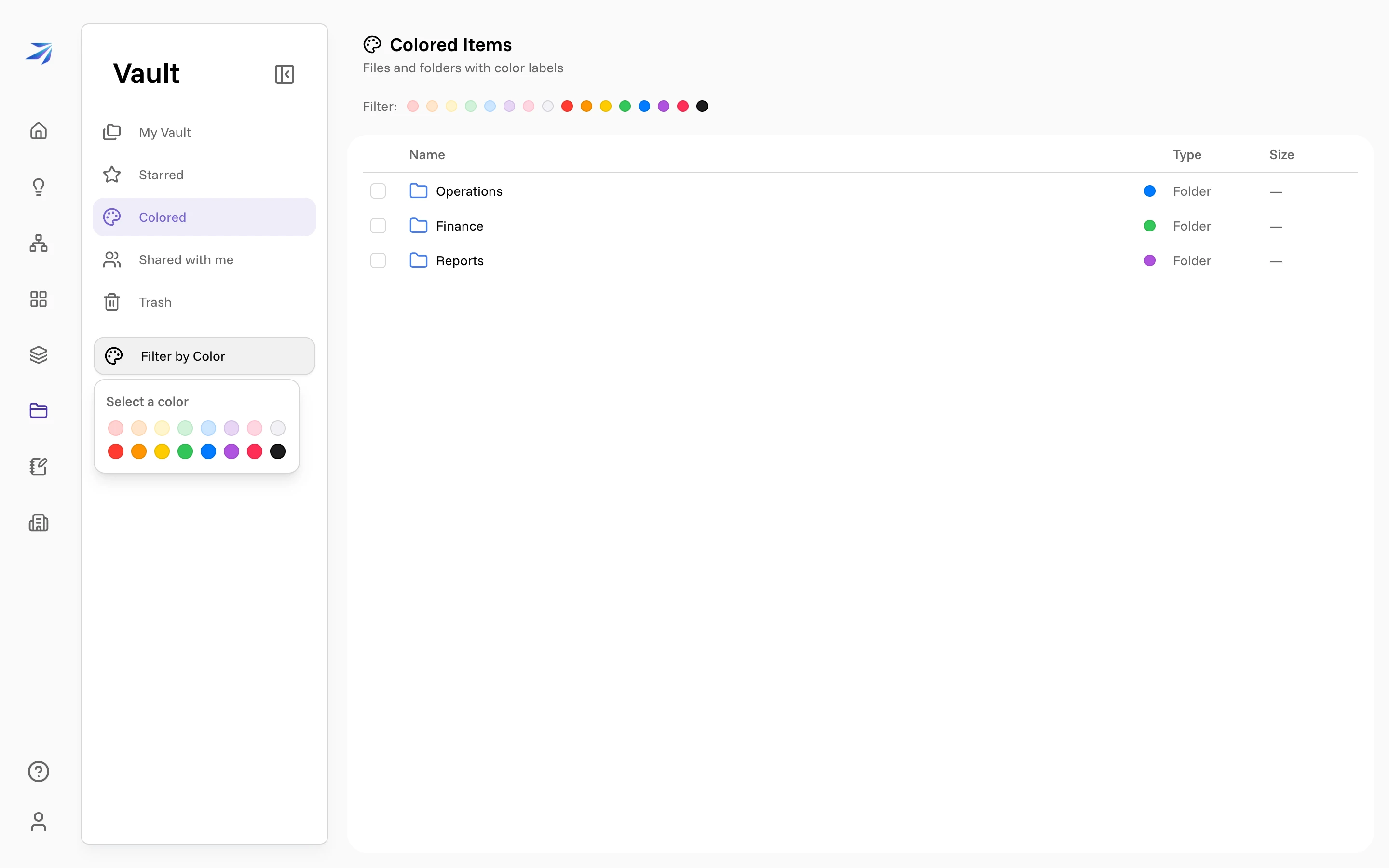 The Filter by Color panel open in the sidebar, with the Select a color palette