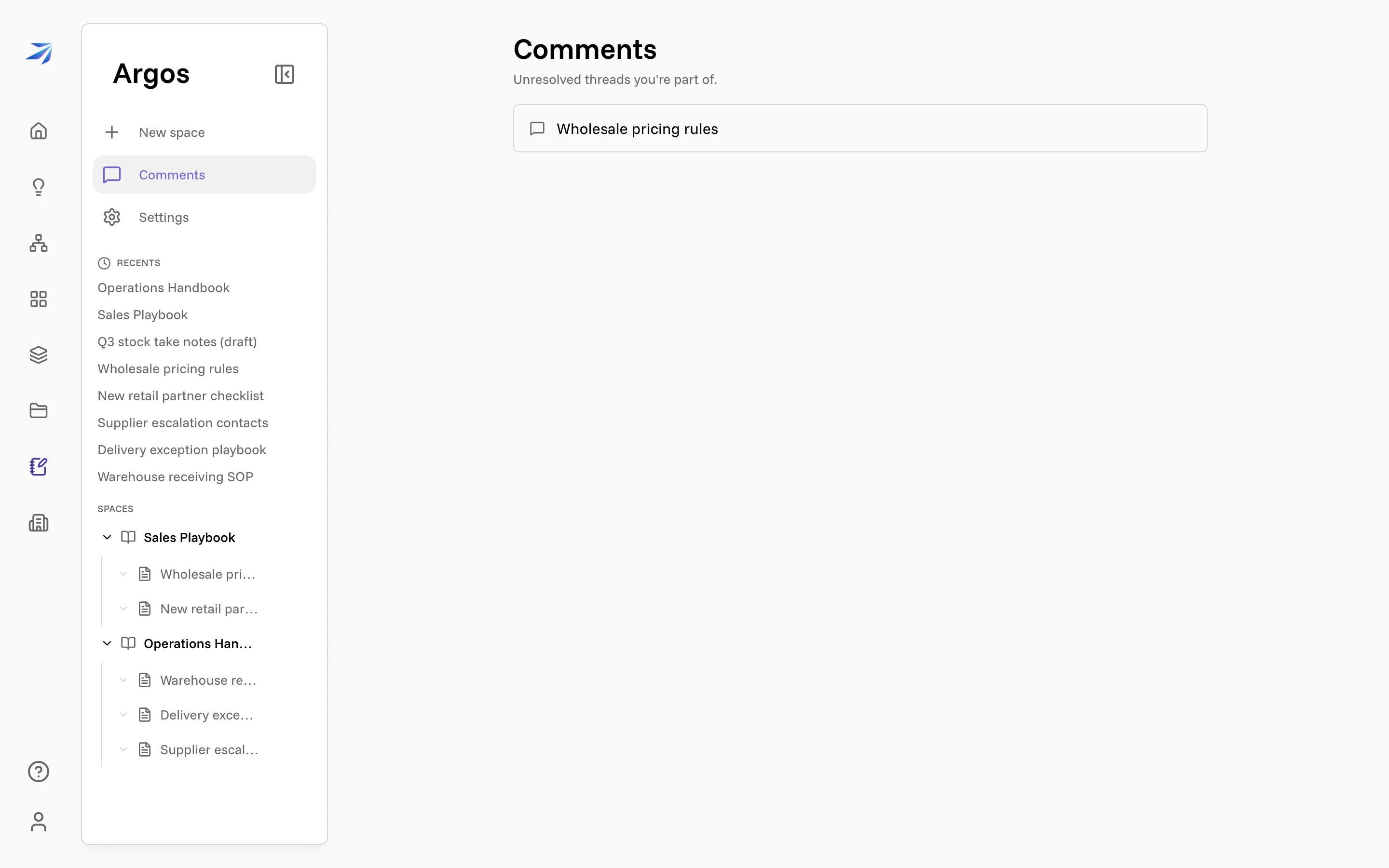 The Comments inbox listing pages with unresolved threads