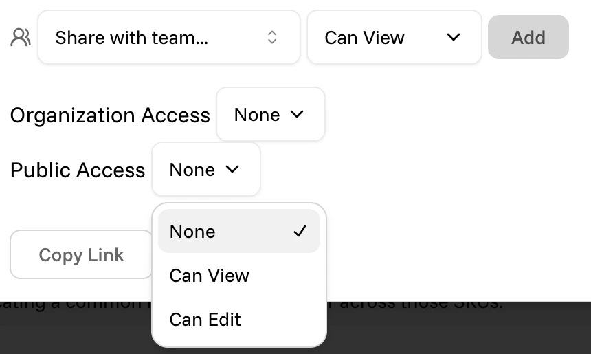 The Public Access selector open, showing None and Can View