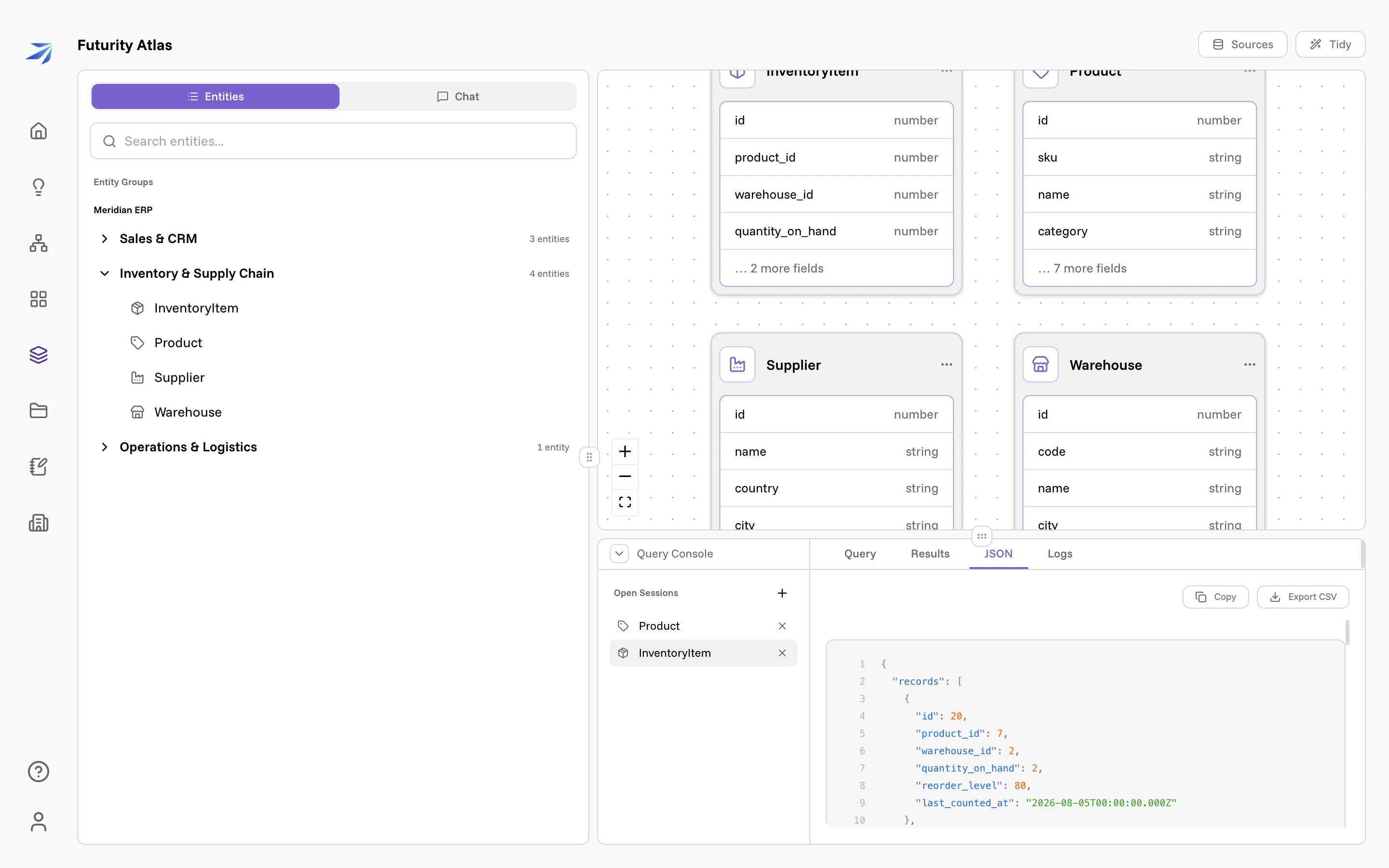 The JSON tab showing the same records as formatted JSON